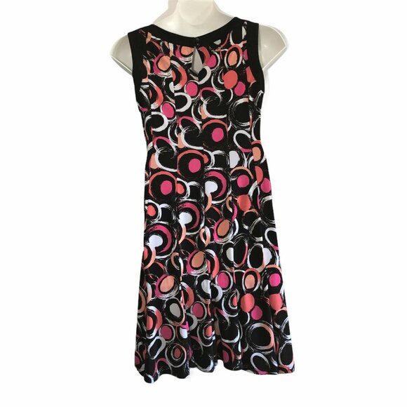 Sandra Darren Dress Womens 10 Pleated A Line Geometric Print Brown Pink Fitted - Picture 5 of 8